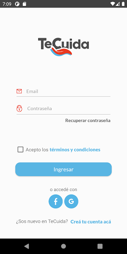 Android application TeCuida screenshort