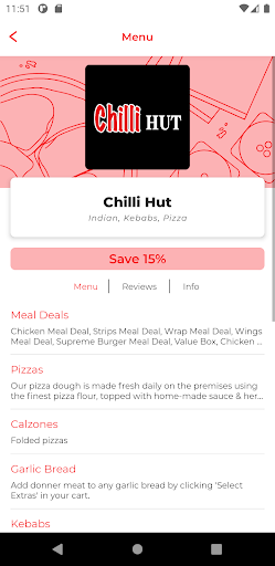 Android application Chilli Hut screenshort