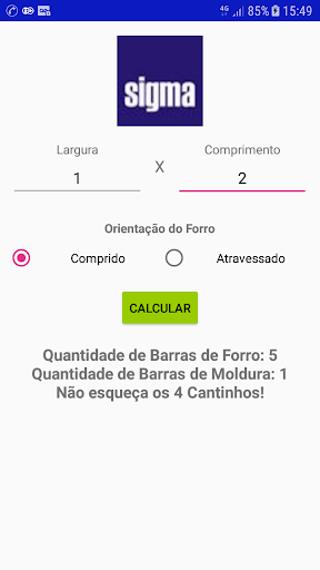 Android application Eris Sigma Cálculo de Forro PV screenshort