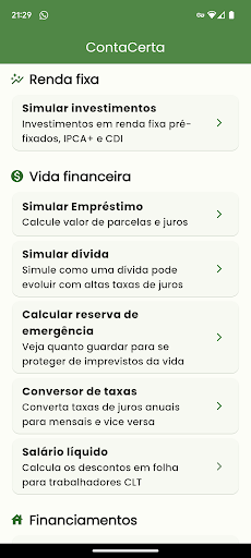 Android application ContaCerta Simulador Realtime screenshort