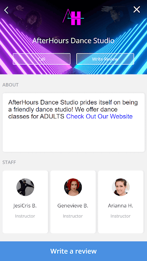 Android application AfterHours Dance Studio screenshort