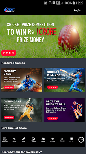 Android application Cricket Millionaire screenshort