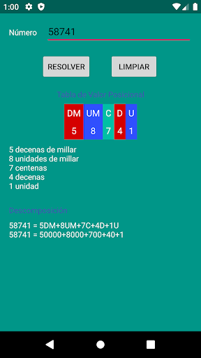 Android application Valor posicional screenshort