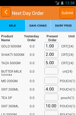 Bhavani Milk Order Screen 3