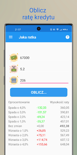 Android application Raty kredytu - kalkulator stóp screenshort