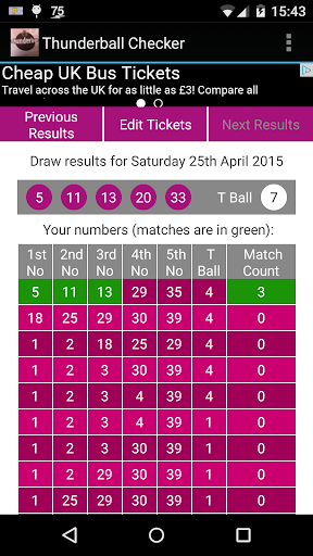 Android application Thunderball Checker screenshort