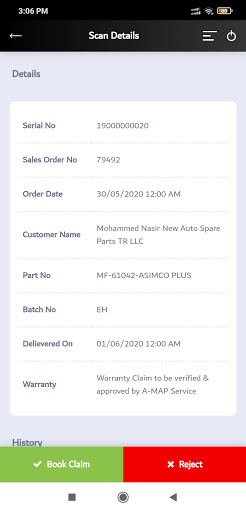 A-MAP Customer Smart App Screen 2