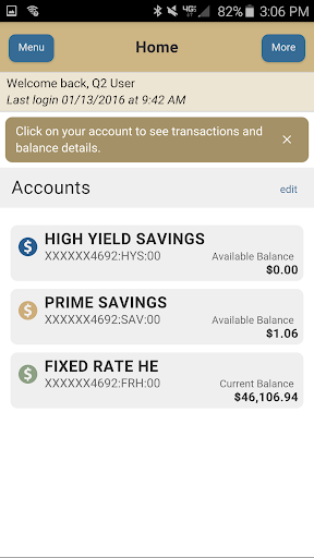 Red Rocks Mobile Banking Screen 2