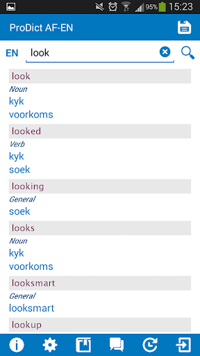 Afrikaans - English dictionary Screen 2