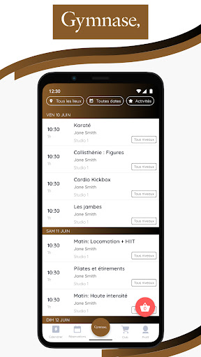 Android application Gymnase screenshort