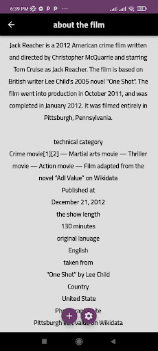 Jack reacher - info Screen 3