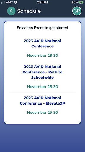 AVID Event Screen 2