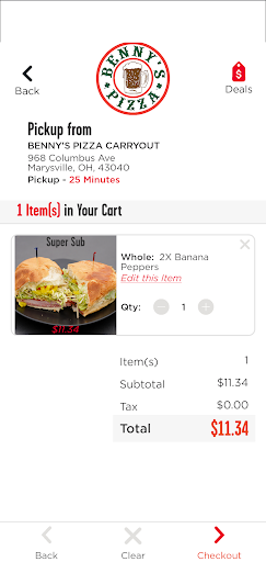 Screenshot of Benny's Pizza