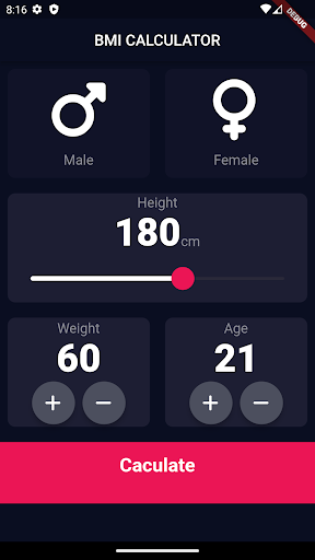 Android application BMI Calculator screenshort