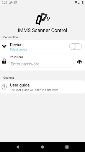 Android application IMMS Scanner Control screenshort