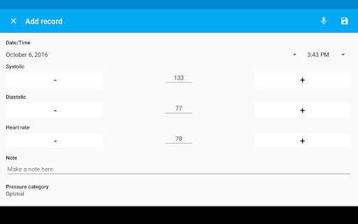 Blood Pressure Diary Screenshot