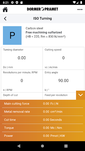 Dormer Pramet Calculators Screen 2