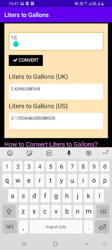 Liters to Gallons (Gal) Screenshot