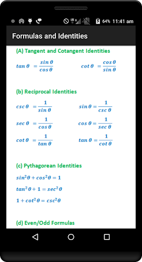 Trigonometry Quick Reference Screen 2