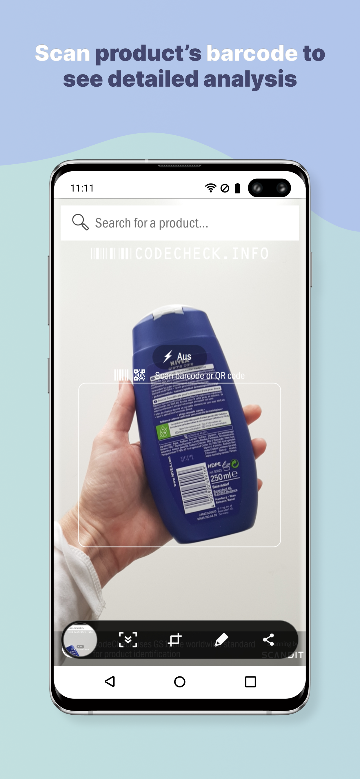 Android application CodeCheck: Food & Cosmetics Product Scanner screenshort