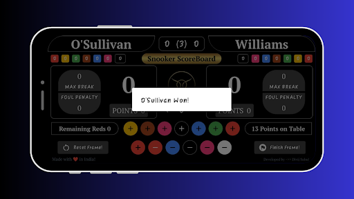 Snooker ScoreBoard Screen 3