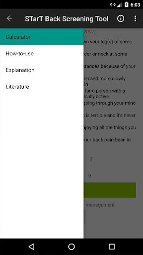 Android application STarT Back Screening Tool screenshort