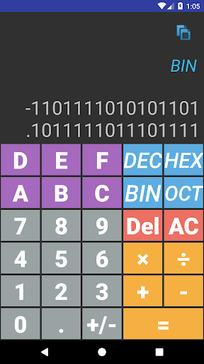 Binary Calculator and Converte Screen 2
