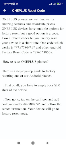 Master Reset Code Mobile Guide Screen 3