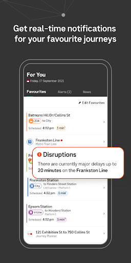 Screenshot of Public Transport Victoria app