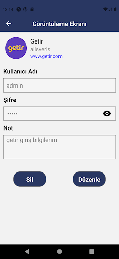 Android application Parola Yöneticisi screenshort