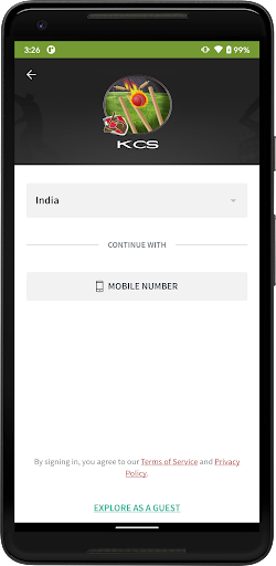 Kant Cricket Scores (KCS) Screen 2