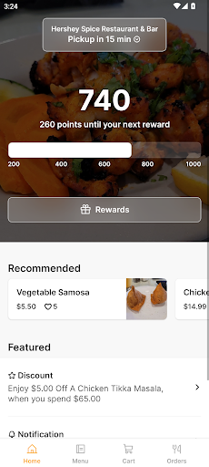 Android application Hershey Spice Restaurant screenshort