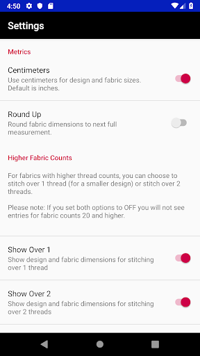 Cross Stitch Fabric Calculator Screen 2