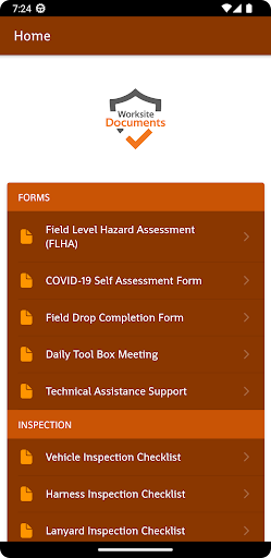 Android application Worksite Documents screenshort