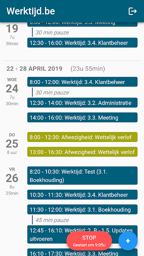 Android application Werktijd.be screenshort