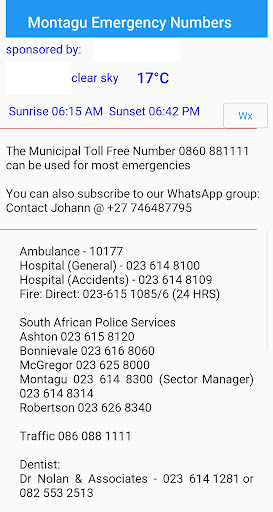Montagu Emergency Numbers Screen 3