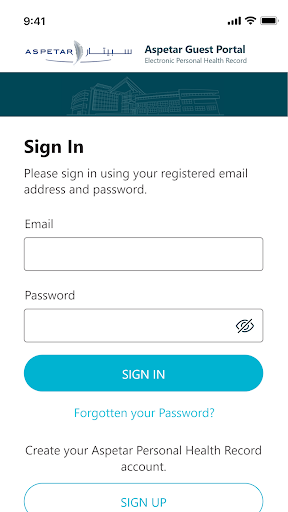 Aspetar Guest Portal Screen 2