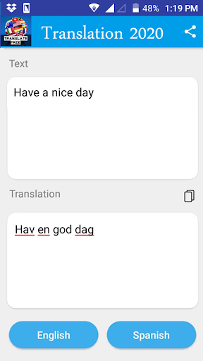 Danish - English Translator Screen 2
