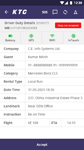 KTC – Chauffeur/ Partner Screen 3