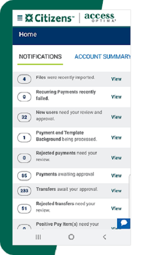 Screenshot of accessOPTIMA® Mobile