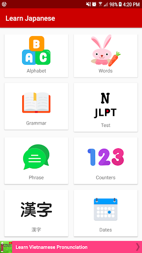 Android application Japanese (Travel, Jlpt N5, N4 screenshort