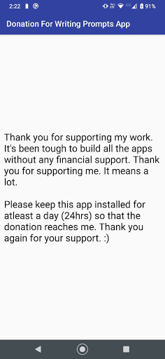 Android application Donation And Support For Writi screenshort
