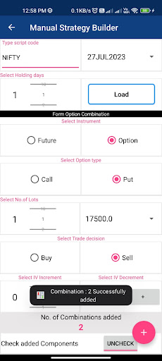 Option Strategy Builder ICI Screen 3