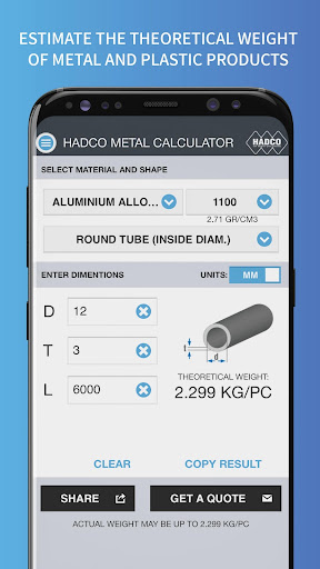 Metal Weight Calculator Screen 3