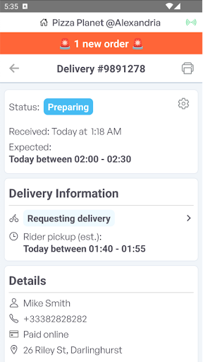 Android application Tablevibe Order Management screenshort