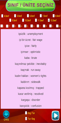 Android application Ortaokul için İngilizce screenshort