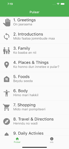 Android application Fula: Pulaar To English screenshort