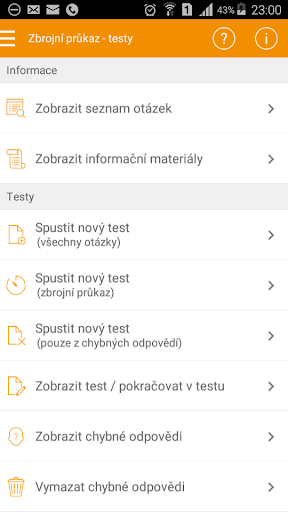 Android application Zbrojní průkaz - testy screenshort