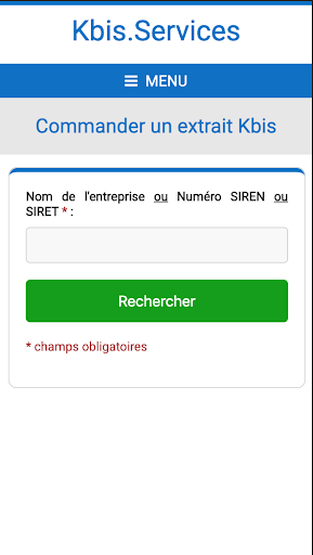 Android application Télécharger un Extrait KBIS screenshort