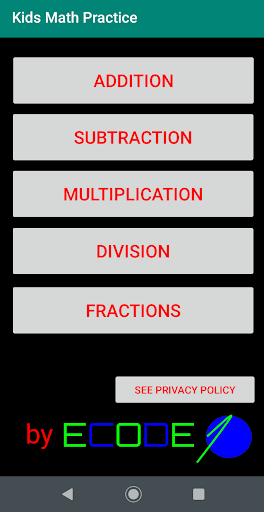 Android application Kids Math Practice screenshort